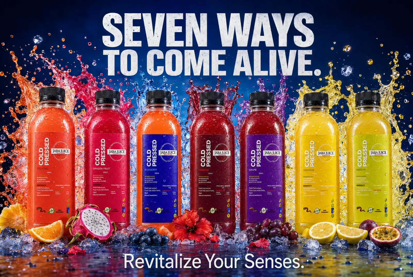 Jaba Juice — seven cold-pressed flavours in a splash of colour